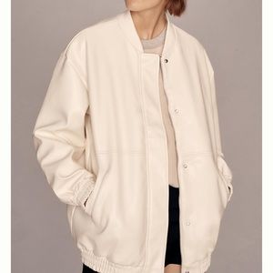 Anthropologie Maeve Oversized Faux Leather Bomber Jacket 1X Ivory